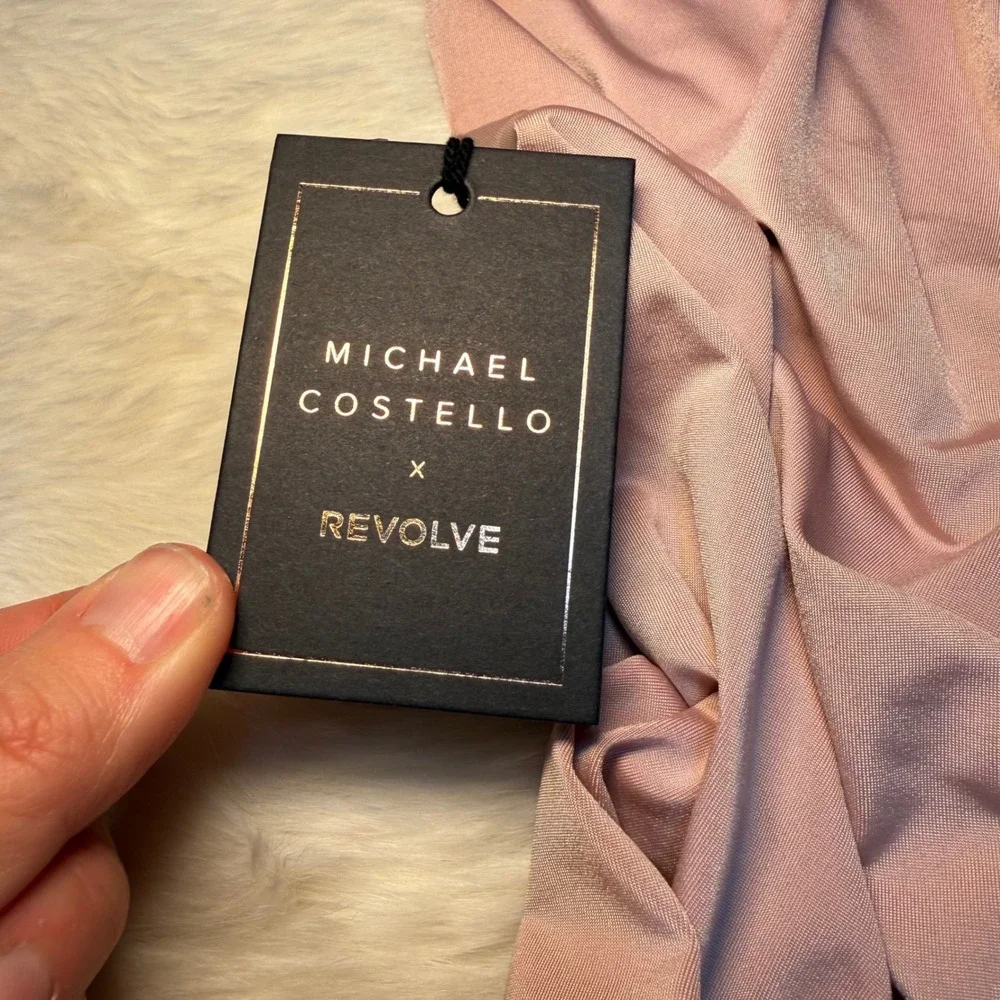 NWT Michael Costello x REVOLVE Pink Ruched Halter Mini Dress Open Back XXS